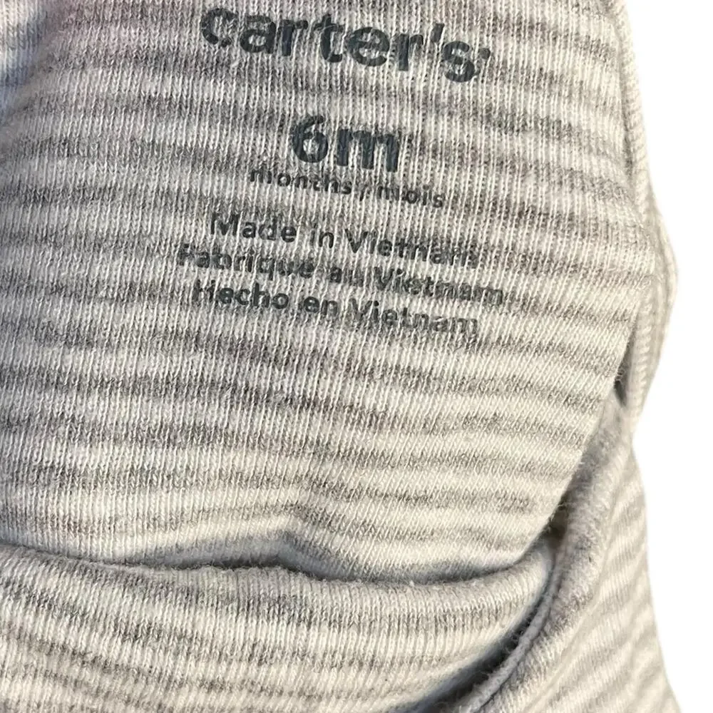 Carter's Graphic Print T-Shirt Unisex Baby 6 Months Gray Striped Sneaky Cute Top